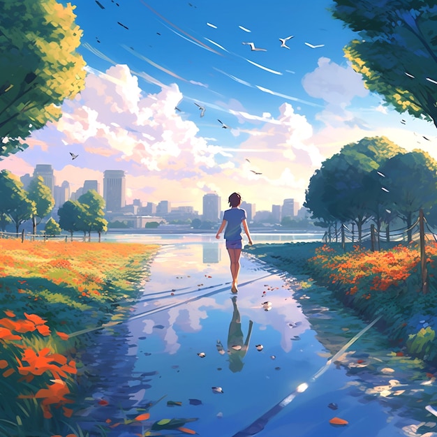 achtergrond die de Makoto Shinkai-stijl emuleert