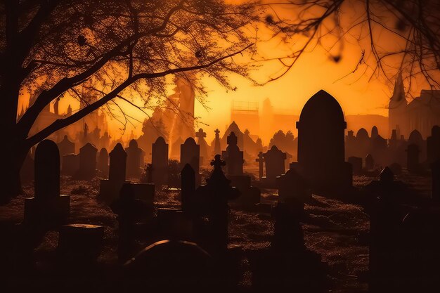 Achtergrond donkere en sombere halloween-begraafplaats AI
