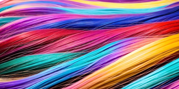 Foto achtergrond gemaakt van strengen van kleurrijk haar. illustratie van gekleurde draden. generatieve ai
