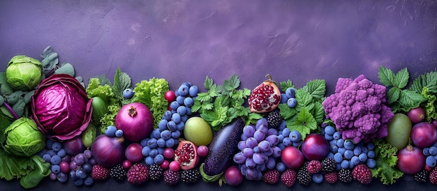 Foto achtergrond helder fruit en groenten appels druiven aubergines vijgen zwarte bessen achtergrond kopieer ruimte