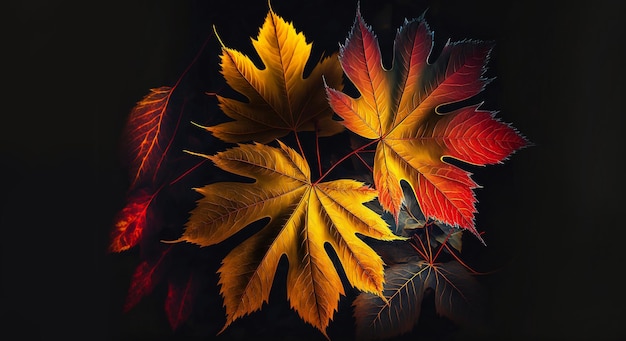 Achtergrond herfst kleurrijke bladeren op donkere achtergrond