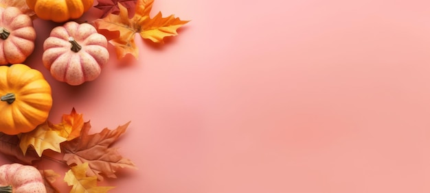 achtergrond herfst met pompoenen levendige herfst winkel banner bladeren op roze achtergrond warme en gezellige seizoensgebonden korting sjabloon