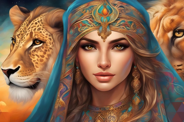 Achtergrond illustratie vrouwen leeuw Arabisch
