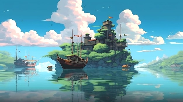 achtergrond in de stijl van Ghibli Studio