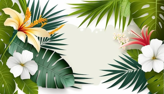 Achtergrond isoleren met palmtakken en tropische bloemen Generatieve AI