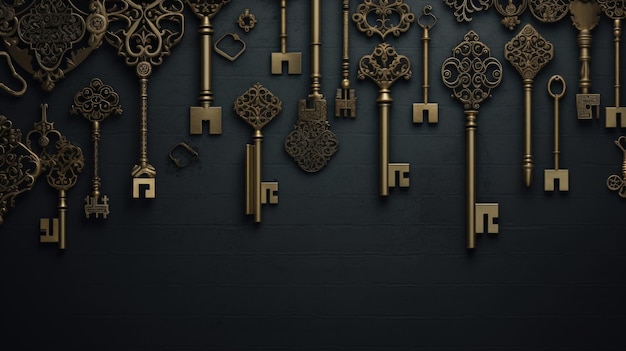 Achtergrond met antieke oude sleutels in zwarte kleur