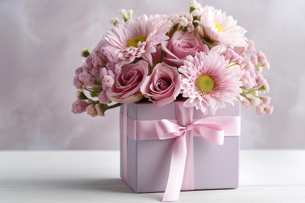 achtergrond met bloemen en cadeau