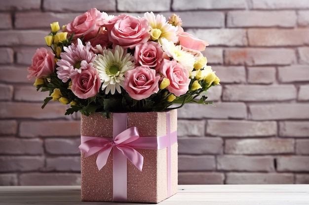 achtergrond met bloemen en cadeau