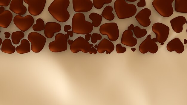 Achtergrond met chocoladeharten op een karamelachtergrond.