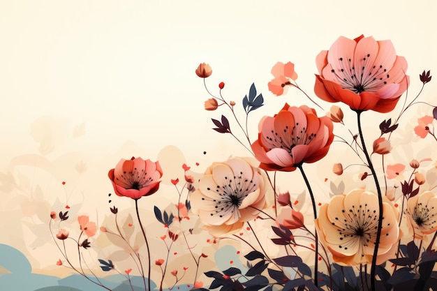 achtergrond met eenvoudig getekende bloemen en herfstdingen Generatieve AI