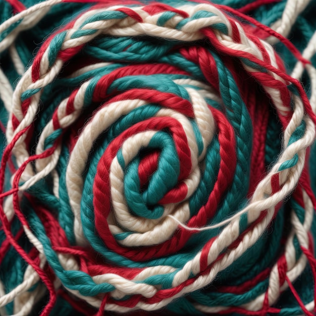 achtergrond met gekleurde draden Een close-up shot van een kleurrijk touw
