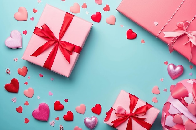 Achtergrond met geschenk en harten met vrije ruimte voor tekst op pastel achtergrond Valentijnsdag concept Moedersdag concept