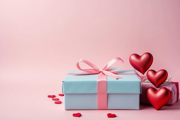 Achtergrond met geschenk en harten met vrije ruimte voor tekst op pastel achtergrond Valentijnsdag concept Moedersdag concept