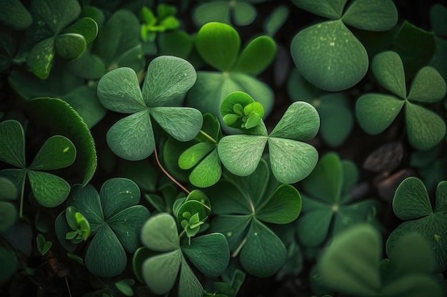 Achtergrond met groene klaverbladeren voor St Patrick's Day AI-generatie