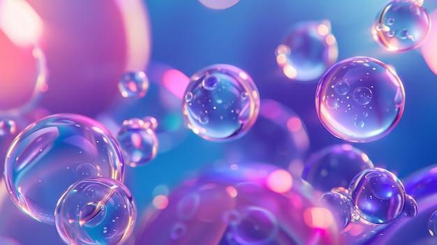 Achtergrond met holografische drijvende vloeibare bubbels zeepbellen en metaballen