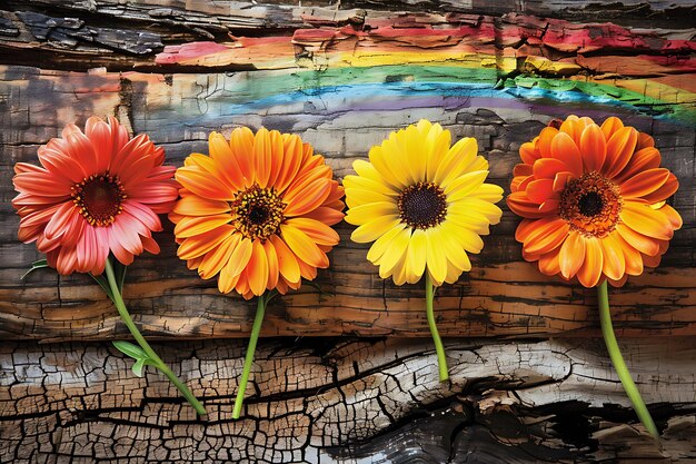 Foto achtergrond met kopie ruimte regenboog en bloemen