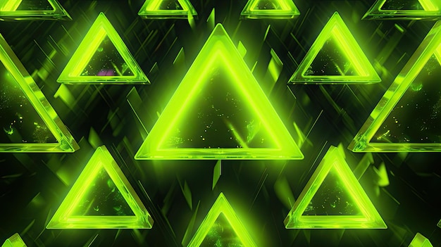 Achtergrond met neongele driehoeken gerangschikt in een schaakbordpatroon met een 3d-effect en