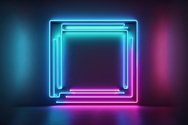Achtergrond met neonlichten in vierkante vorm. AI digitale afbeelding