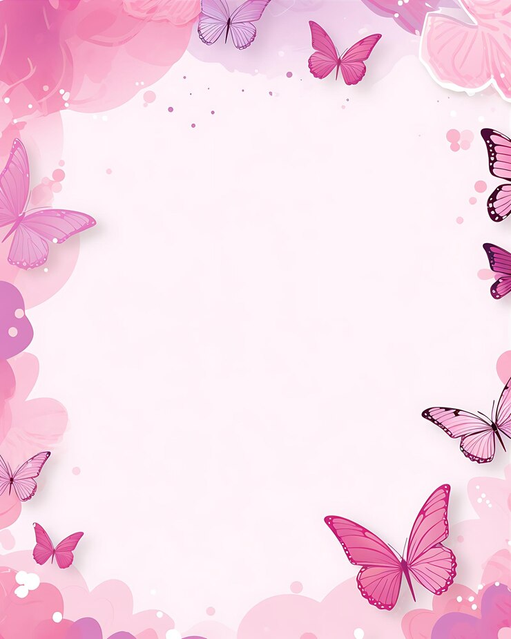 Achtergrond met roze frame en vlinders