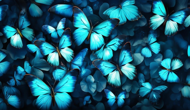 Achtergrond met veel blauwe vlinders AI gegenereerd