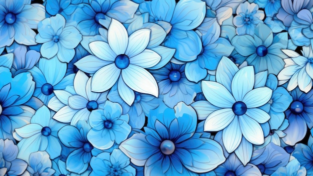 Achtergrond met verschillende bloemen in blauwe kleur