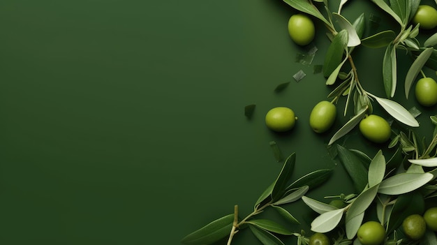 Achtergrond olijftak op een groene achtergrond groene olijven olijfolie groene banner generatieve ai