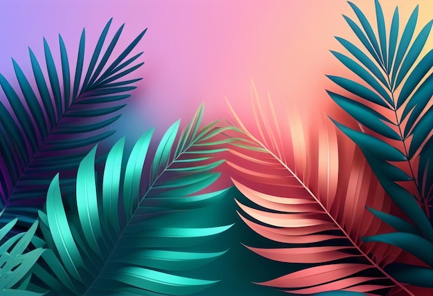 Achtergrond palmbladeren takken van gradiëntkleur illustratie AI generatief