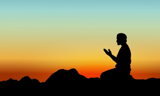 Foto achtergrond silhouet man moslim bidden