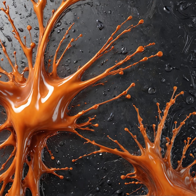 achtergrond textuur oranje verf spetterend op een zwart oppervlak