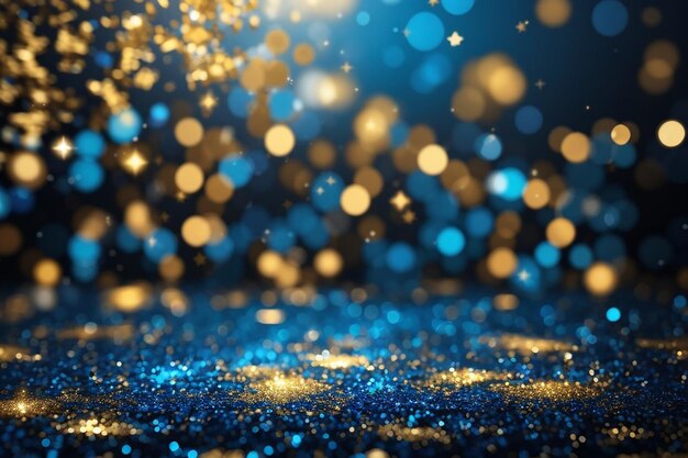achtergrond van abstracte glitter lichten blauw goud en zwart de gefocuste banner