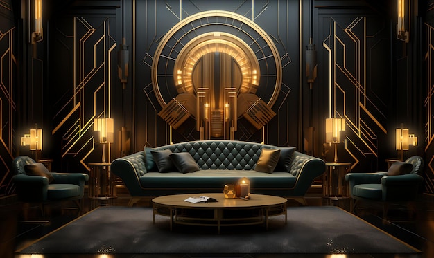 Achtergrond van Art Deco Room Geometrische patronen Vintage Movie Posters Gilde voor Content Creator Stream