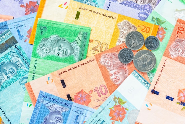 Achtergrond van de bankbiljetten en munten van de Maleisische ringgit Financieel concept