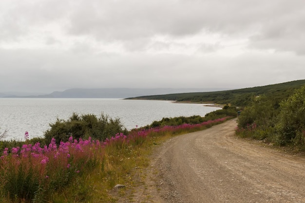 Foto achtergrond van de omgeving van het rybachy-schiereiland barentszzee