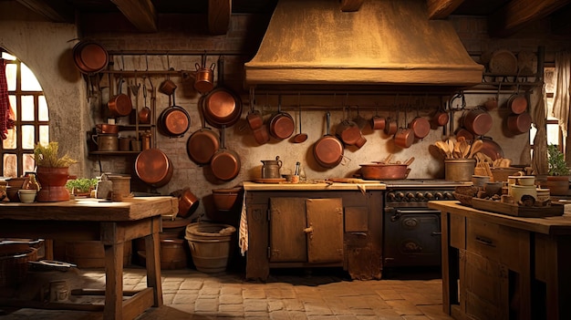 Achtergrond van de rustieke keuken van de boerderij