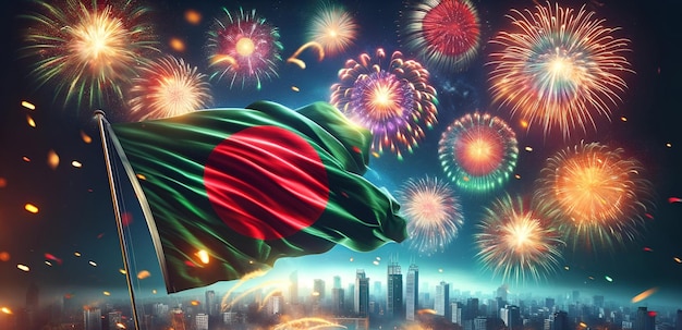 Achtergrond van de viering van de onafhankelijkheidsdag van Bangladesh met vuurwerk