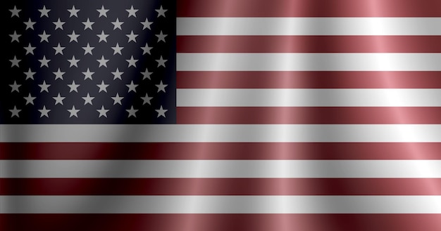 Achtergrond van de vlag van de Verenigde Staten van Amerika op glanzende golvende stof in een sombere omgeving