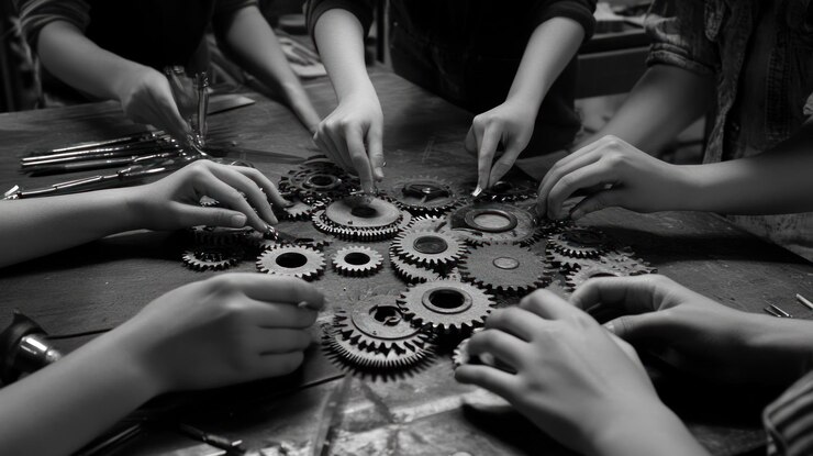 Foto achtergrond van de werkplaats voor het repareren van tandwielen