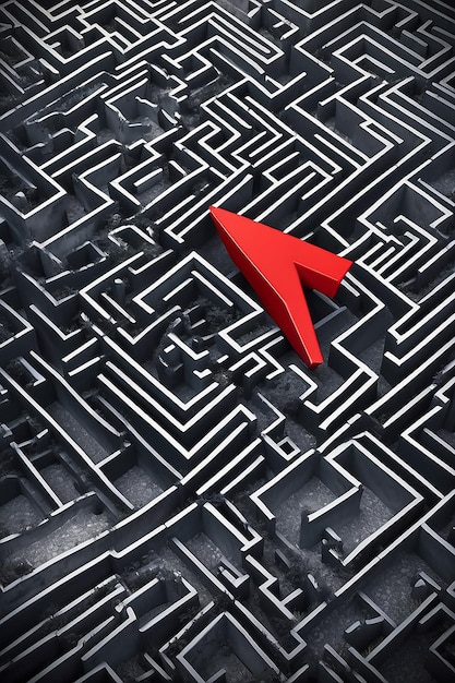 Achtergrond van een labyrint met een rode pijl een successymbool