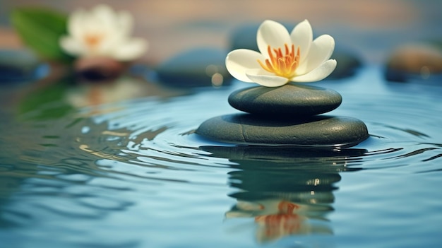 Foto achtergrond van harmonie en ontspanning met een bloem en stenen in water genereer ai