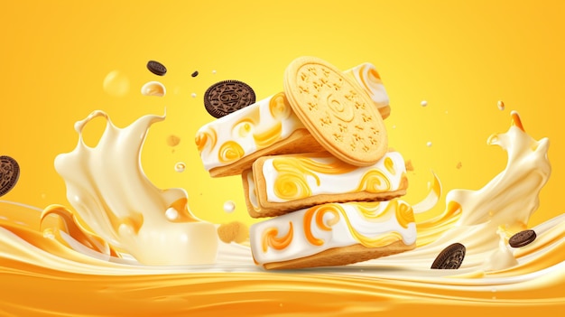 achtergrond van het reclameontwerp voor biscuitwafercrème