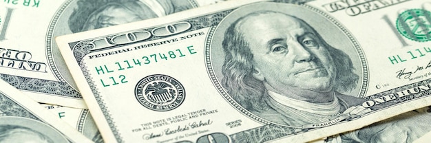 Achtergrond van honderd-dollarbiljetten Benjamin Franklin op bankbiljet van de V.S