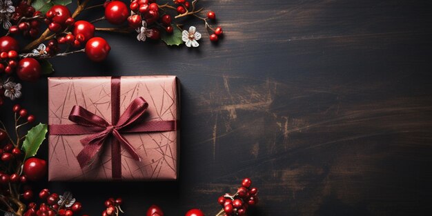 Foto achtergrond van kerstcadeau doos banner