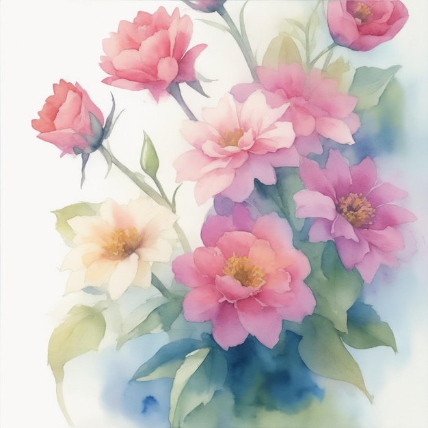 achtergrond van kleurrijke aquarel bloemen op witte achtergrond