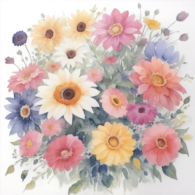 achtergrond van kleurrijke aquarel bloemen op witte achtergrond