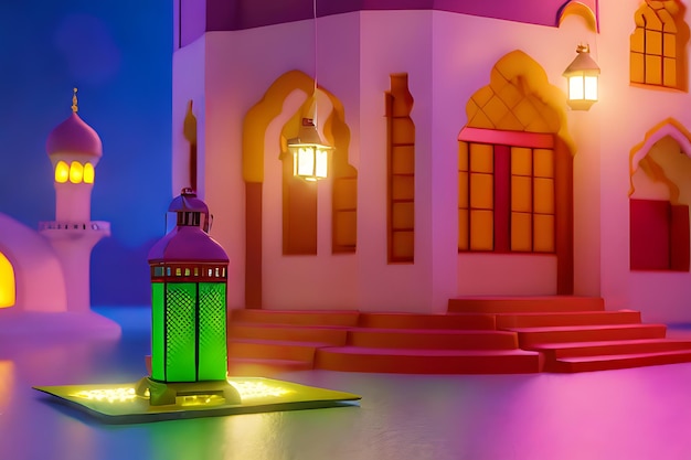 Achtergrond van Ramadan kleurrijke moskee lantaarn met gloeiende lichten