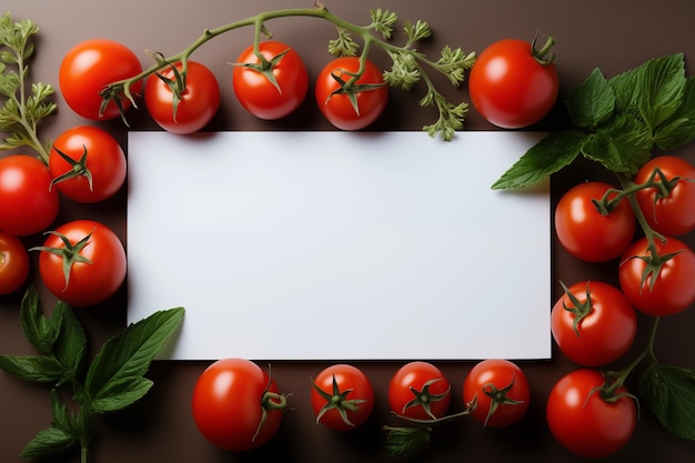 Achtergrond van rijpe tomaten en in het midden puur wit stuk papier voor tekst textuur AI generatieve