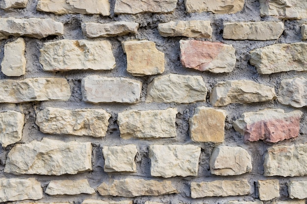 Achtergrond van stenen muur textuur. Oude muur gebouwd van witte steen. natuurlijke stenen. muur geweven