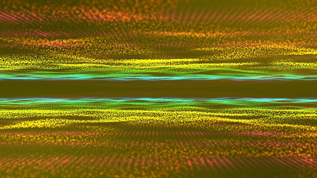 Achtergrond van technologie met geel deeltjesgaas Modern beeld van een golf van stromend deeltje