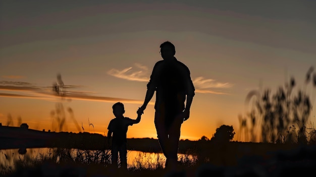 Achtergrond van vadersdag Gelukkige vader met baby bij zonsondergang