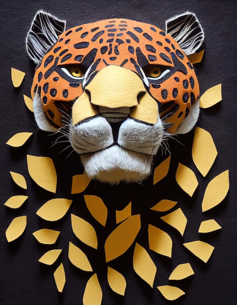 Achtergrond van veelkleurige stukken vilt Jaguar in de jungle Jaguar gemaakt van vilt digitale kunst illustratie in 3D-stijl